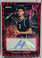 2/10 = 1/1, CAMERON JOHNSON 2024-25 TOPPS FINEST RED BLACK GEOMETRIC AUTO 🔥/10