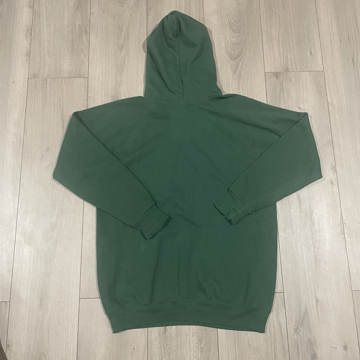 Vtg 80s Hoodie Green Blank Raglan Sleeve Sweatshirt Jacket MD