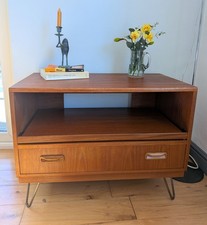 Vintage G Plan Fresco Teak Record Cabinet Media Unit On Metal Hairpin Legs.