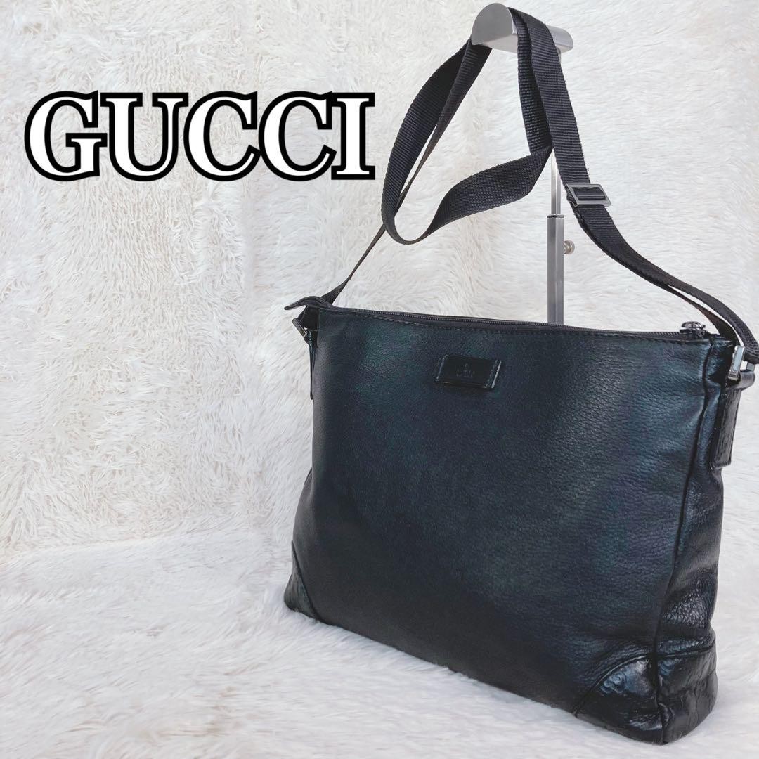 GUCCI GG Shima Leather Shoulder Bag in Excellent Condition Fits A4 Size Large Capacity