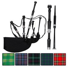 Great Highland Scottish Bagpipes Black Finish Silver Mounts With Bag Tutorbook