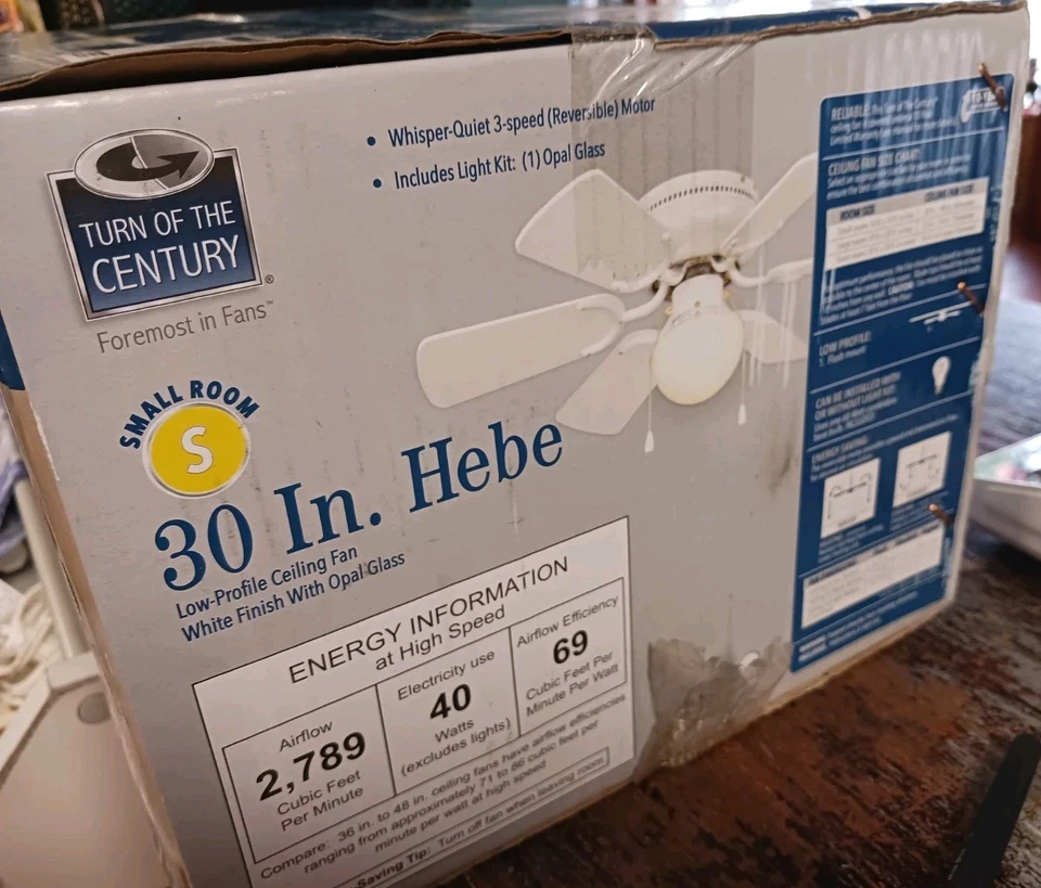 Turn Of The Century~30” Low Profile White/Oak 6-Blade Ceiling Fan + Opal Light - Image 4 of 4