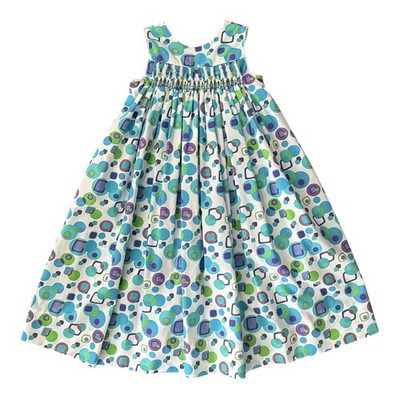 Amanda Remembered Smocked Geometric Dress Blue Purple Retro Girls Size 6