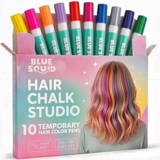 Blue Squid Hair Chalk Pens 10 Colours Temporary Hair Dye Girls Washable