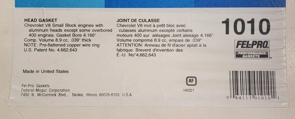 Engine Head Gasket Fel-Pro 1010 Pair — 第 2/2 张图片