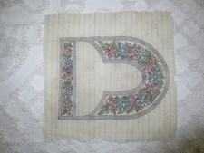 Vintage FLORAL "D" NEEDLEPOINT CANVAS - 11" Sq. with 9-1/2" x 7" "D" Design