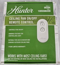 Hunter Universal 99394 Ceiling Fan Remote Control White On/Off Light Dimmer