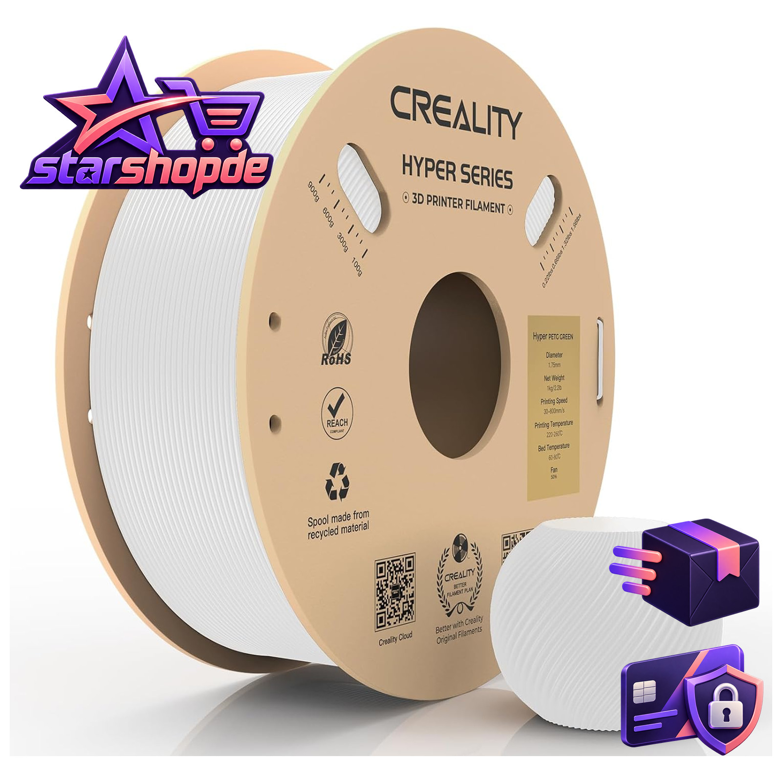 Creality PETG Filament,Hyper PETG 1.75 mm 3D Druckerfilament mit 30–600 mm/s, Ma