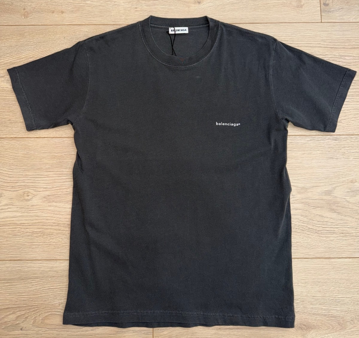 Balenciaga Archetype 2017 Washed Dark Grey Logo Short Sleeve Tee T