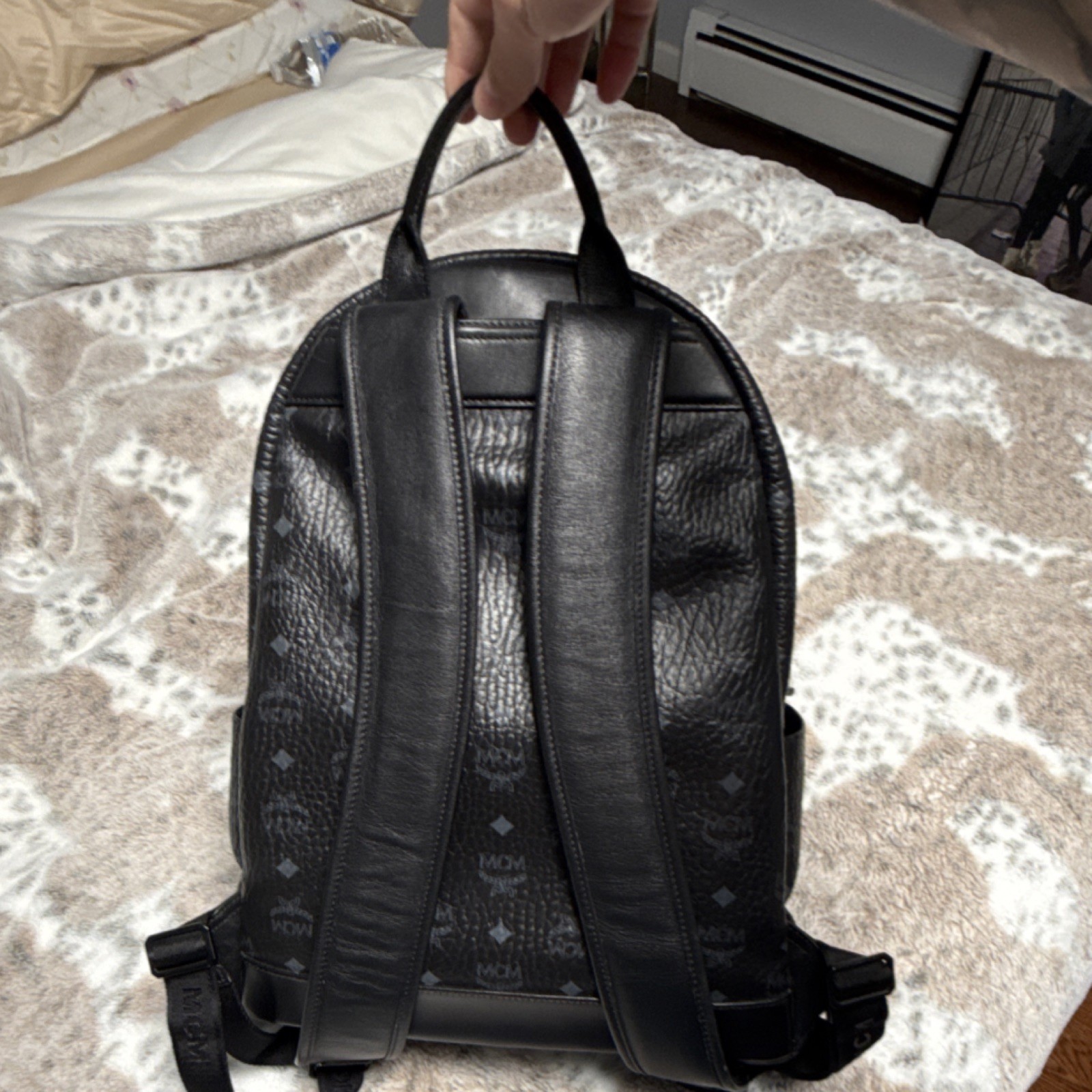 MCM patch Logo Black/grey Backpack Adjustable Str… - image 4
