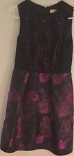 Lovely by Adrianna Papell Black Purple Floral Jacquard Lace Lined Dress 6