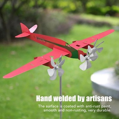 Metal Aircraft Weather Vane 3D Red Rustproof Smooth Airplane Windmill Wind SET