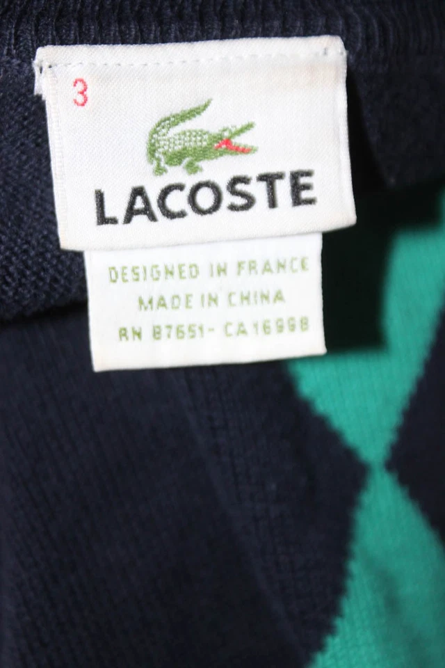 Suéter de mujer Lacoste estampado argyle mangas largas cuello en V azul marino algodón talla 3 Foto 4 de 4