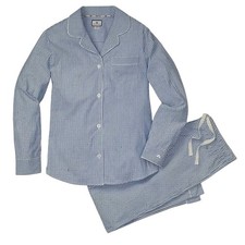 Petite Plume Seersucker Stripe Pajamas French Blue Pajama Set Womens Size Small