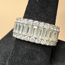 925 Silver Round  Emerald CZ Full Eternity Band Sz 10