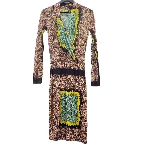 printed body flowers long sleeve dress by jean paul caultier Jean Paul Gaultier Printed Body Flowers Long Sleeve Dress in Blue & Yellow