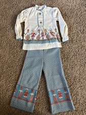 Vintage Carter s 2 Piece Girls Outfit Toddler Size 4 Top Pants Folk Print