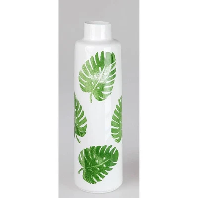 Deko Vase LEAVES weiß mit grünem Blattmotiv H. 40cm D. cm Formano WA - Bild 1 von 2