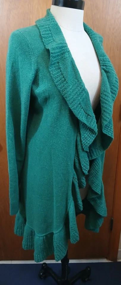 Nuevo Cárdigan Kinross Cashmere con Volantes Abiertos - Verde - L Foto 3 de 4