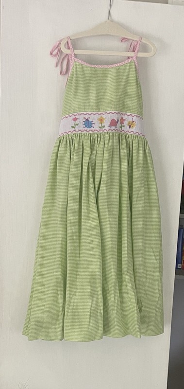 Green Gingham Amanimi smock dress 6X girls spring long  Smocked 6