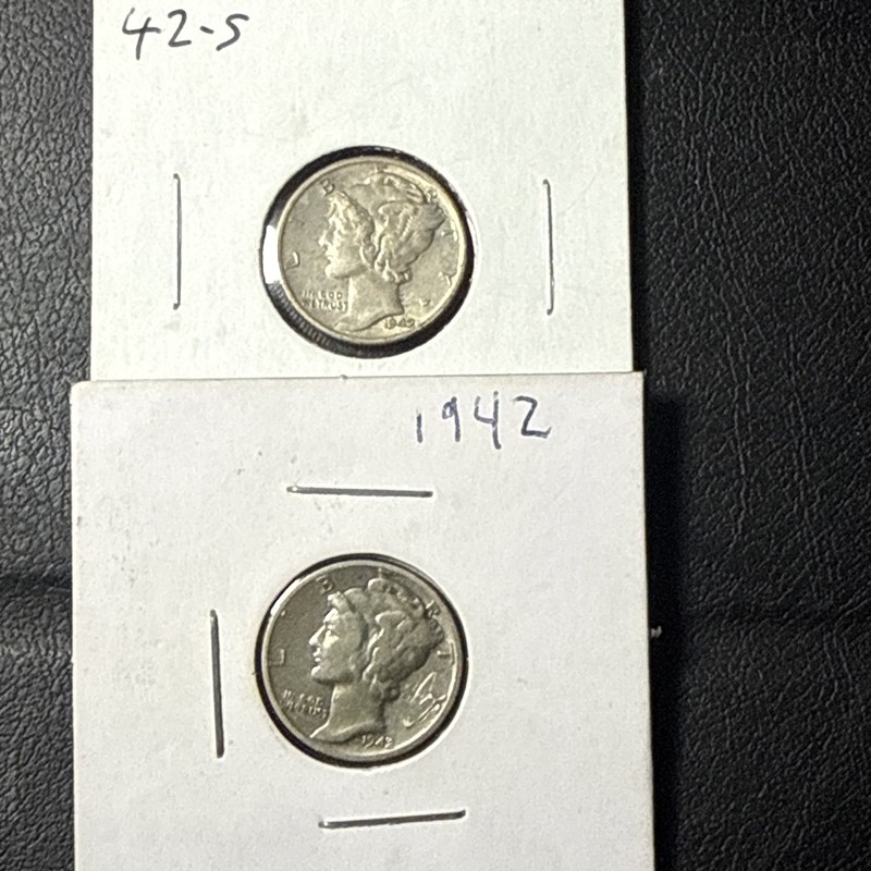 1941 P & 1942 S Mercury Dimes 90% Silver