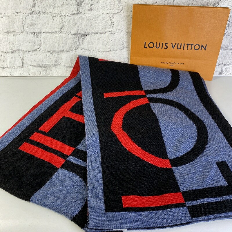 Louis Vuitton Blue Wool Scarf 69in x 1.3in Pre-Owned