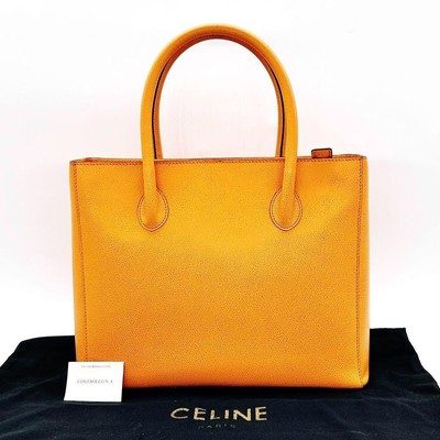 CELINE Square Handbag Vibrant Orange Leather Separate Interior and A4 Storage