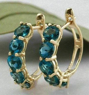 Creolen 2 Karat Rundschliff Lab Created London Blautopas 14 Karat Gelbgold Finish
