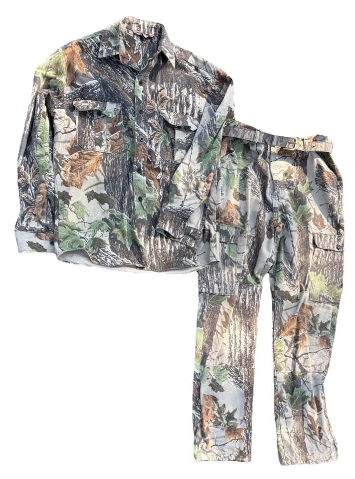 VTG Walls Realtree Camouflage Flannel Set Shirt Pants Belt Measures Mens Medium - Image 2 of 4