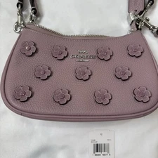 Coach Teri Flower Appliqué Leather Silver/Lilac Crossbody Bag Purse. CAJ98. New