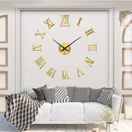 3D Zum Selbermachen extra große römische Ziffern Luxus Spiegel Wandaufkleber Uhr Wohnkultur UK - Bild 15 von 17