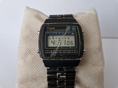 RARE Pulsar Suzuki Retro LCD Digital Watch Y759-4009 Black Plated