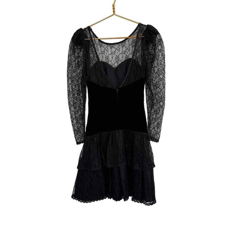 Vintage 1980's Steppin' Out Velvet and Lace Bow Detailed Mini Prom Formal Dress - Picture 2 of 6