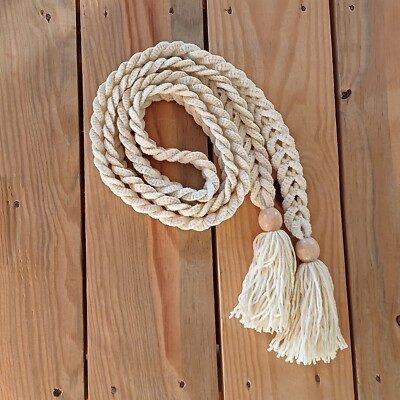 Crochet Rope Wrap Belt, Women Twisted Beaded Tassel Braided  display picture 2