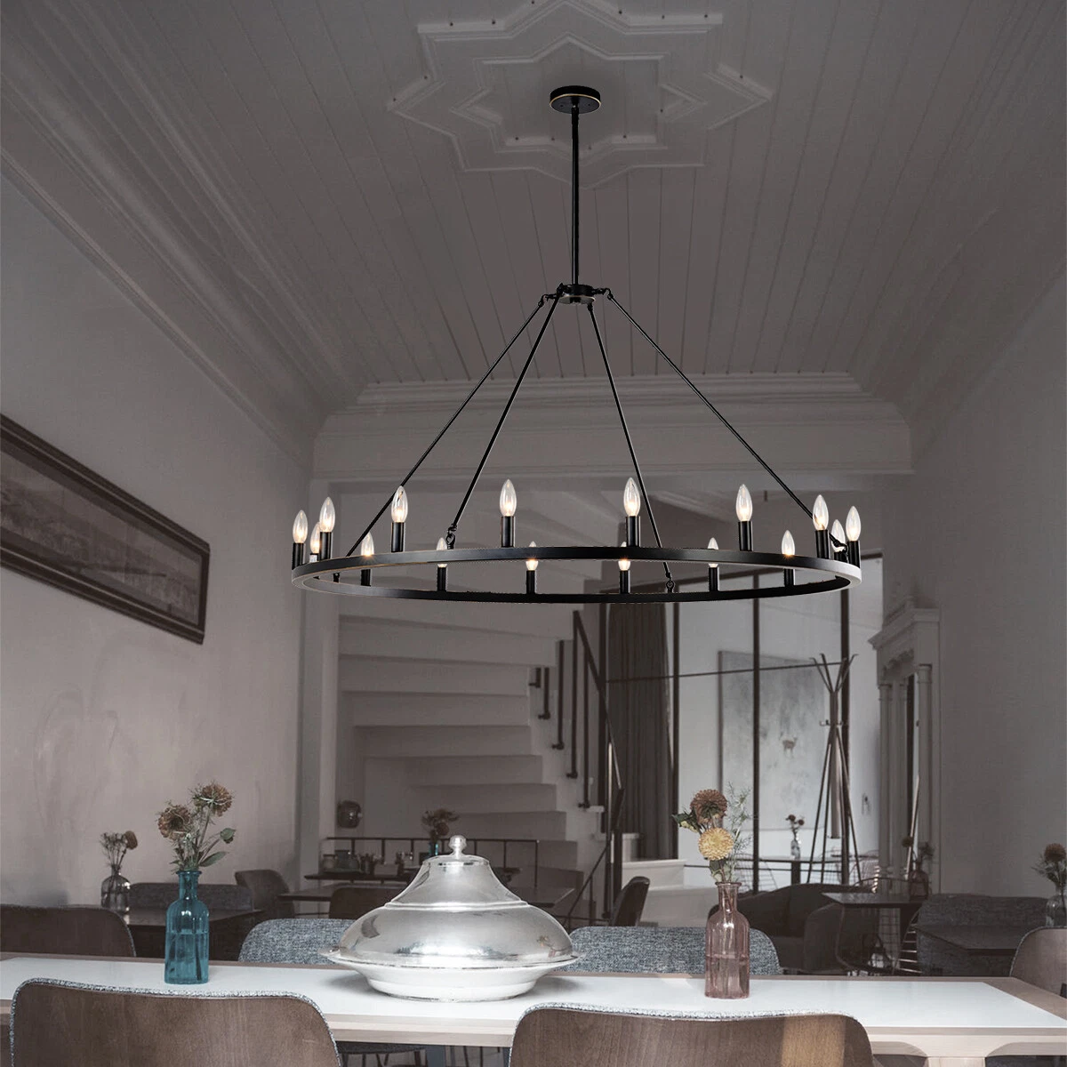 Luxurious Branch Chandelier 16 Light Hotel Circular Pendant Light