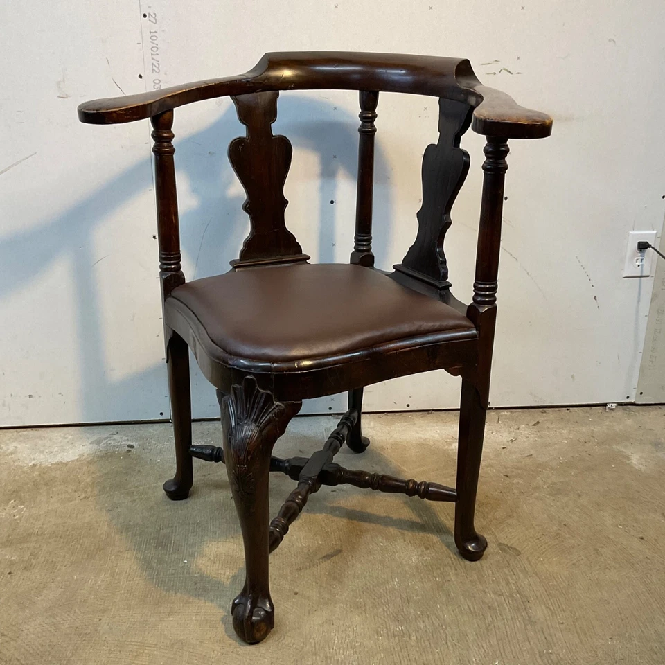 Silla de esquina Chippendale Queen Anne caoba antigua siglo XVIII 1770 garra de bola Foto 2 de 4