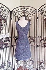 2309 BILL LEVKOFF 1158 SZ 10 PEWTER 187 COCKTAIL V NECK FORMAL PARTY GOWN DRESS