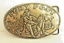 { Vintage Montauk Silver Co. PONY POST  Brass Belt Buckle