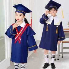 Kids Children School Uniform Stage Performance Clothes Graduation Gown Hat Suit