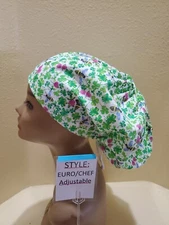 Shamrocks & Bees St. Patrick's Women's Euro/Chef Surgical Scrub Hat/Cap Handmade