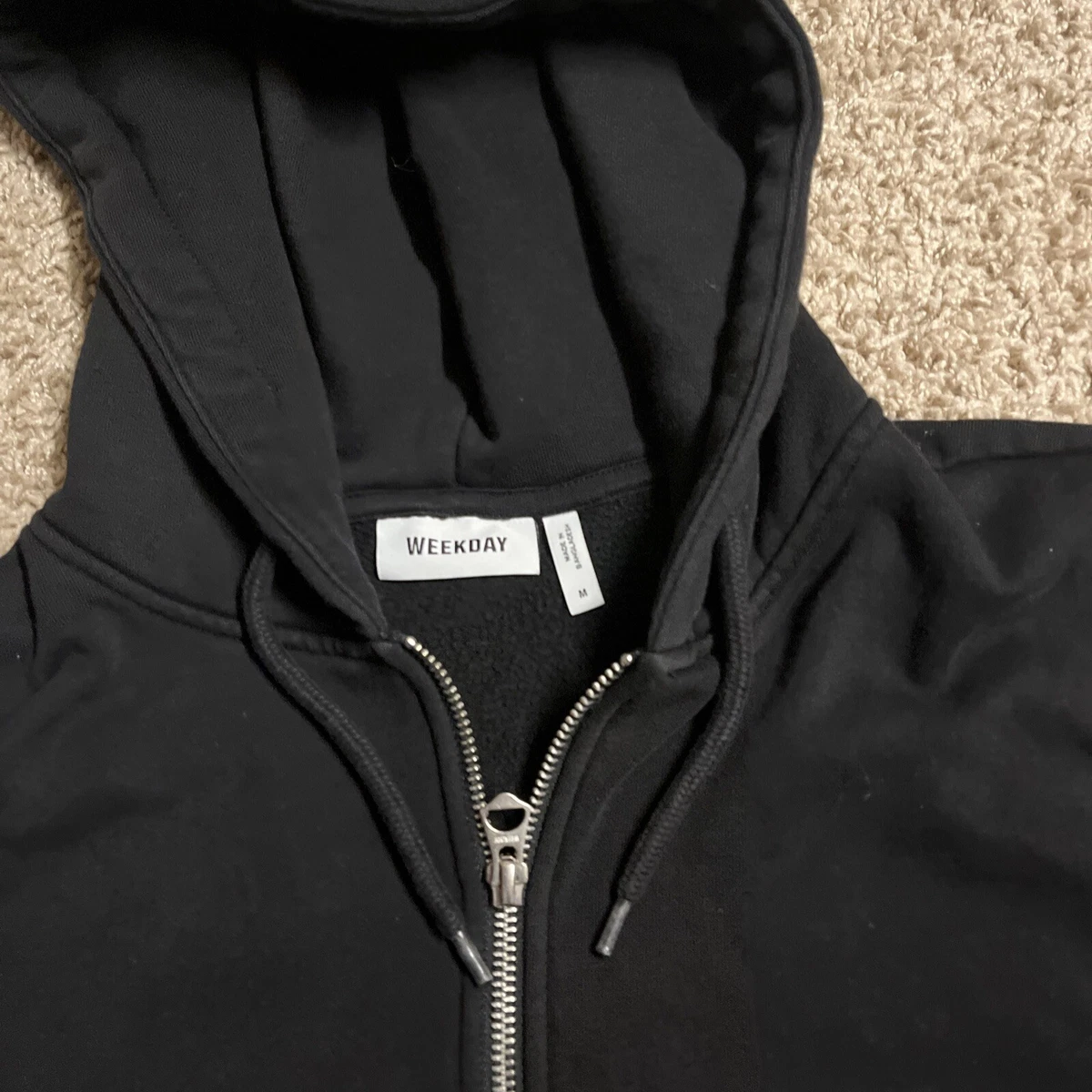 Weekday Black Zip Up Hoodie Sweatshirt Men s Size Medium eBay