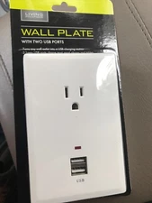 Living Solutions Charging Station With 2 USB Ports & 1 AC Outlet Wall Plate New