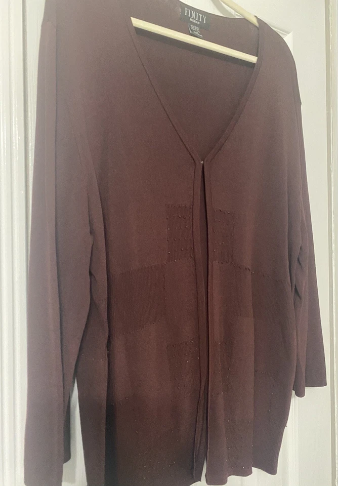 Cárdigan suéter tejido con cuentas de mujer 2X Plus talla marrón usado Foto 3 de 4