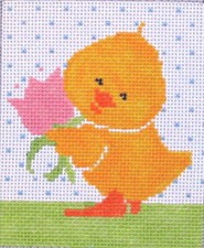 Duck With Flower Easter Hand Painted Needlepoint Canvas