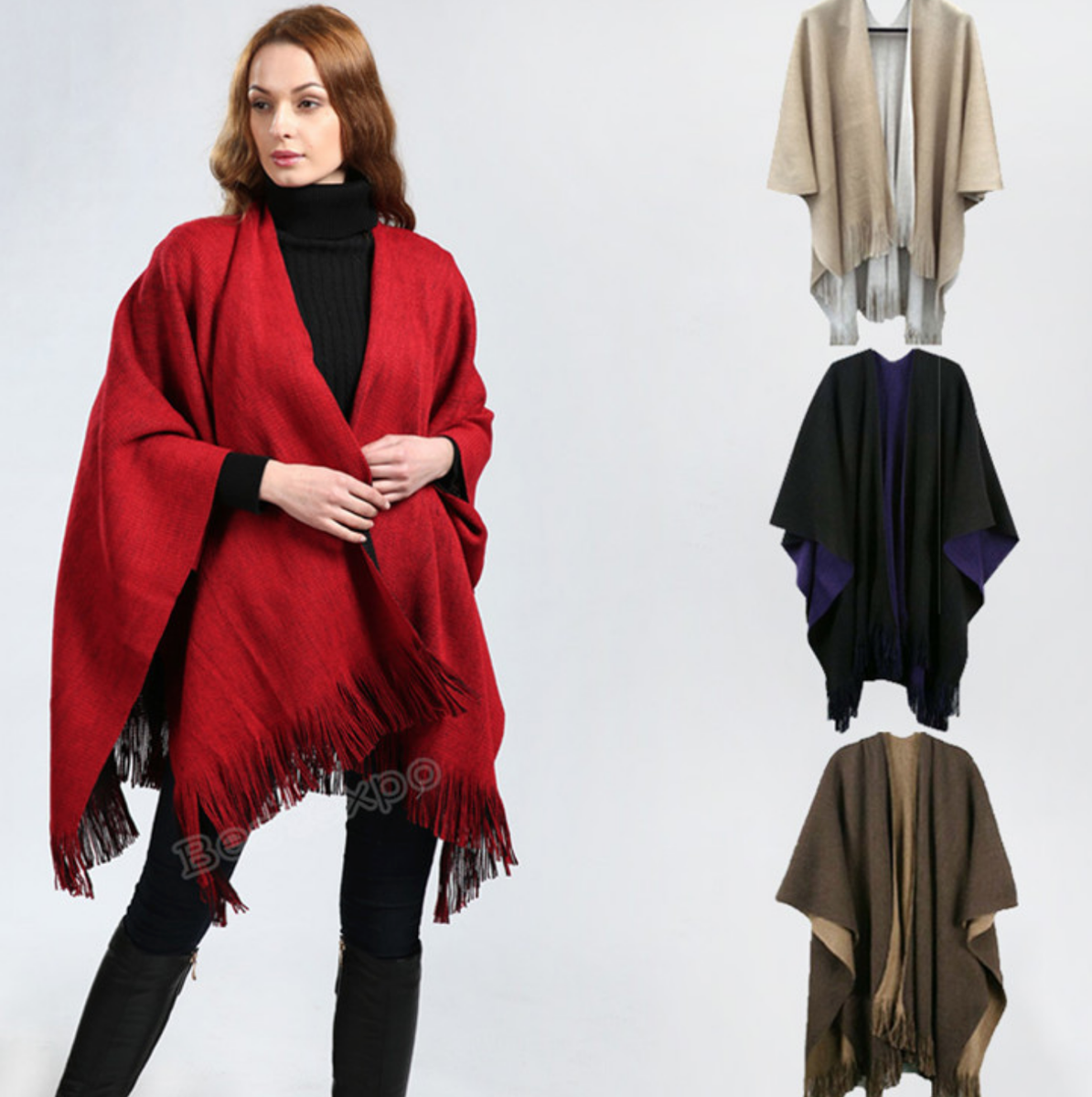 UK Women Ladies Side Split Tassel Winter Shawl/Cape//Poncho/Scarf/Wrap