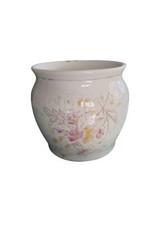 Vintage German Ceramic Planter, Floral Design, Swan Motif, Antique Home Decor