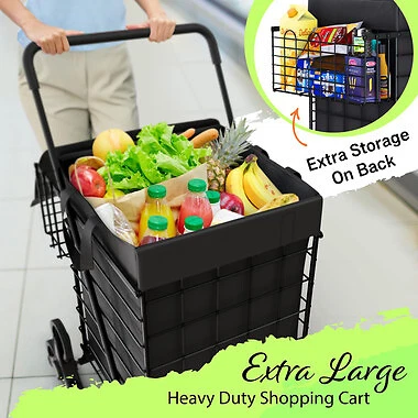 Folding Shopping Cart with Double Baskets  Heavy Duty Capacity - Image 4 of 4