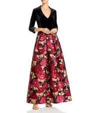 ELIZA J Women's 3/4 Sleeve Velvet Bodice Jacquard Multicolor Ballgown Size 12