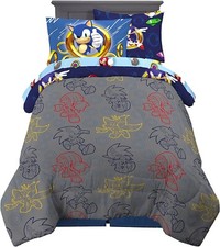 Sonic the Hedgehog "Roll in Rings" Kids Twin Bed Set-AB09CG77JJM5