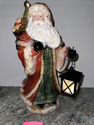 Porcelain Old World Santa Sack Lighted Lantern 17.5  Christmas Valerie Parr Hill